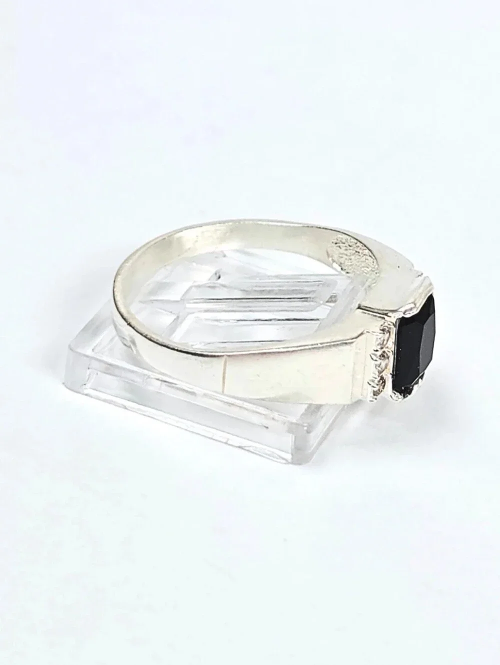 Men's Rectangular Black CZ Ring 925 Sterling Silver Statement Ring Size 11